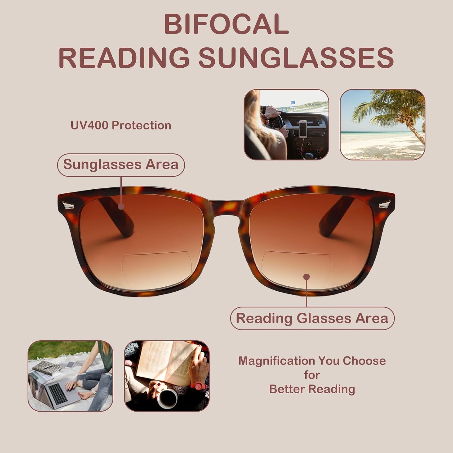 Bifocal Reading Sunglasses for Women - Classic Retro Outdoor Sun Readers with Metal Hinge - Anti Glare UV400 Protection - 4 Pairs, 1.5 Strength - Image 2