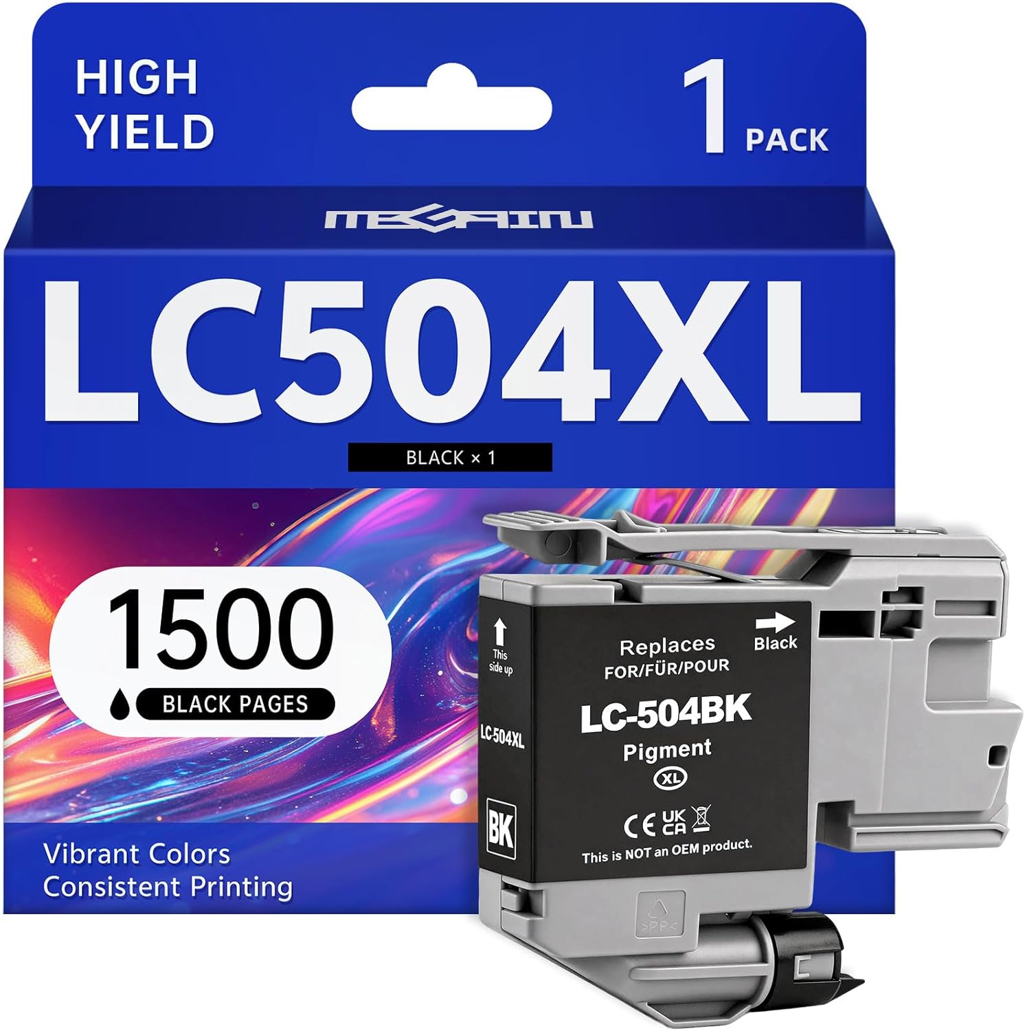 MEGAIN LC504XL-1BK Black Ink Cartridge Replacement for Brother MFC-J1355DW, MFC-J1365DW, MFC-J1367DW Printers, High Yield LC504XL BK, Reliable Printing