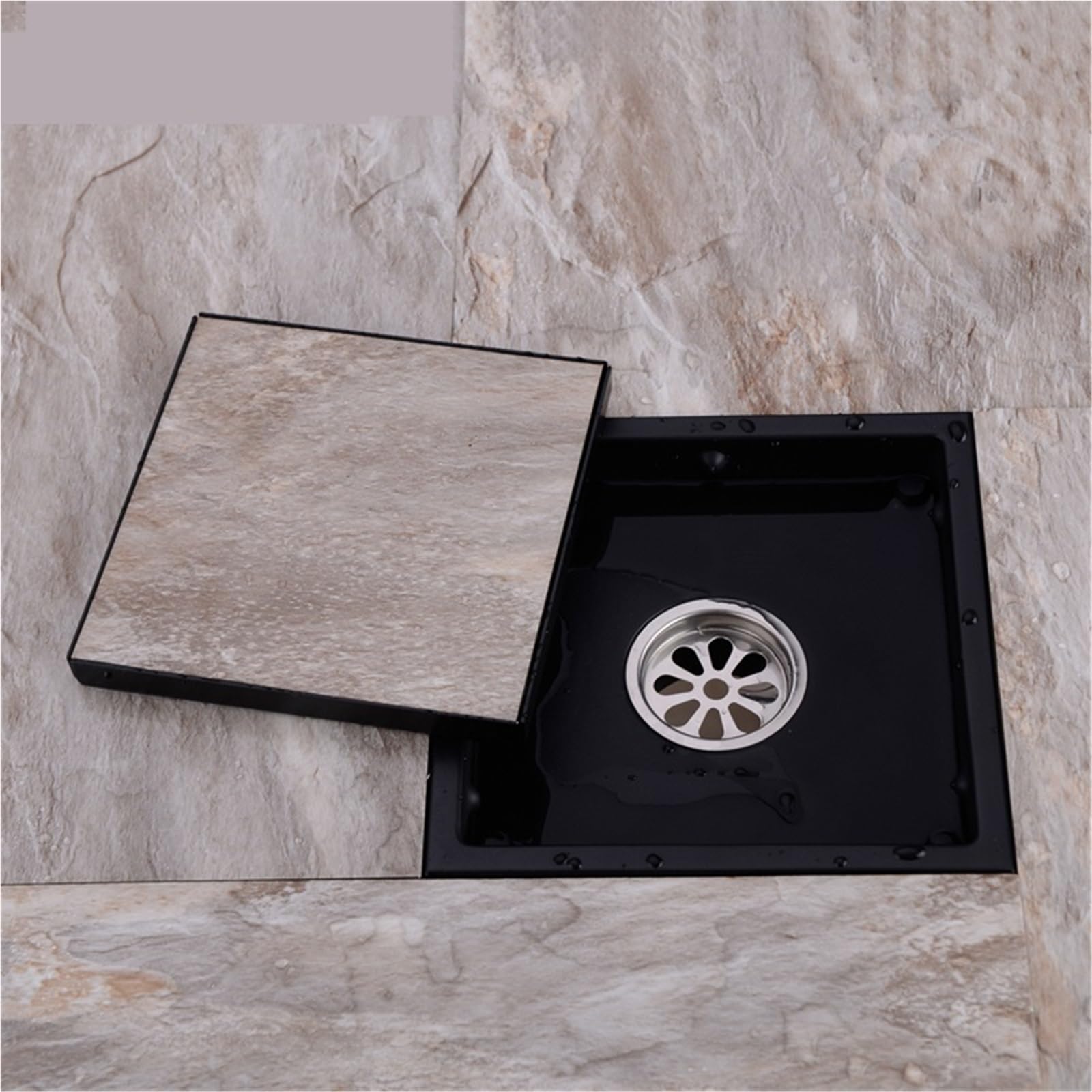 Rejilla Desague Ducha Desagüe de Ducha, desagüe Suelo for baño, Inserto baldosas, Rejillas cuadradas for, Acero Inoxidable Cepillado Dorado(Black)