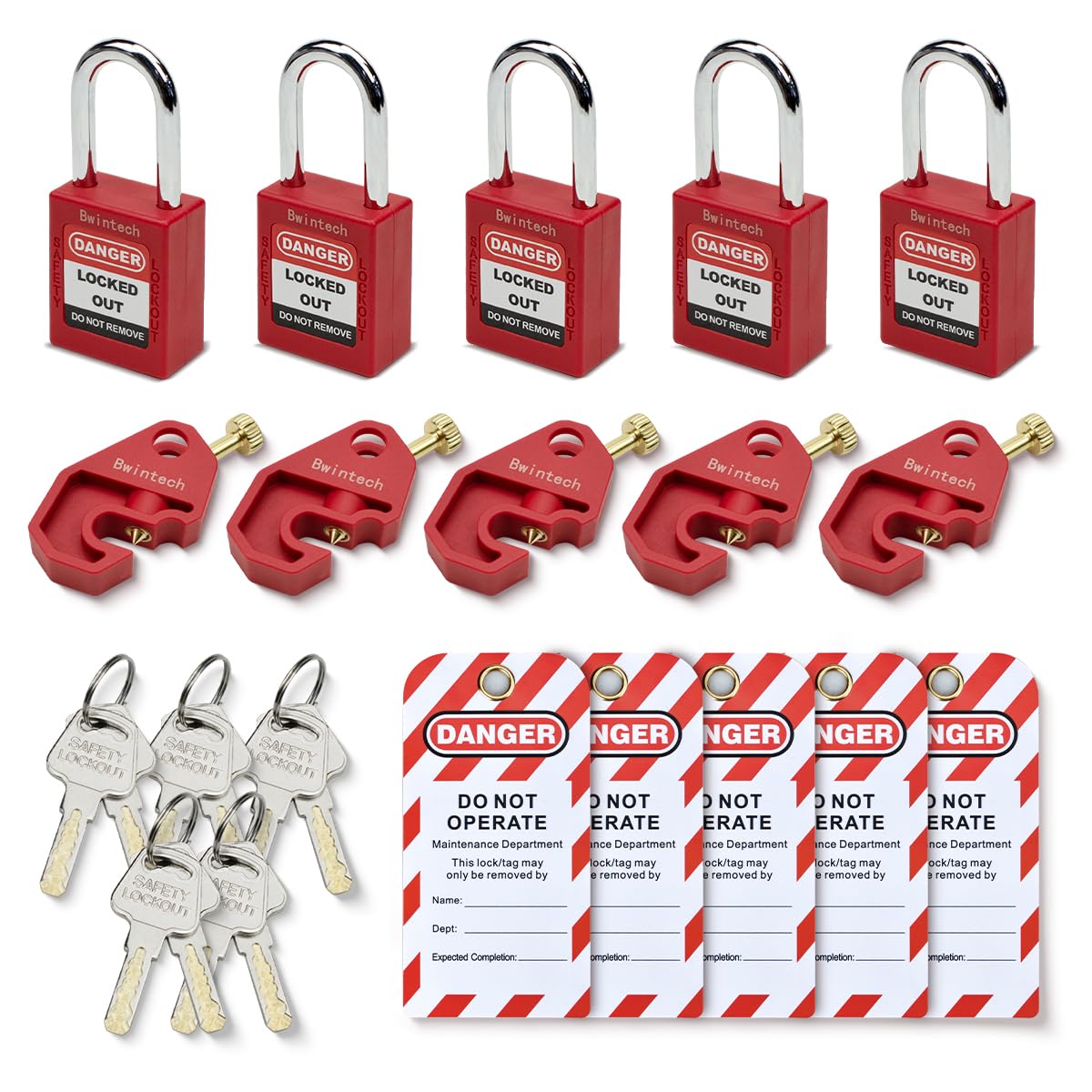 Bwintech 5 piezas 38MM varios candados de seguridad rojo con llave con disyuntor candado de seguridad candado de seguridad Loto Tag
