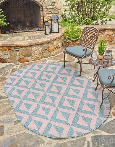 Vista 306 de Unique Loom Unique Loom Outdoor Collection - Alfombra de área - Napa (3 pies 3 pies, redonda, amarillo y aguamarina/amarillo)