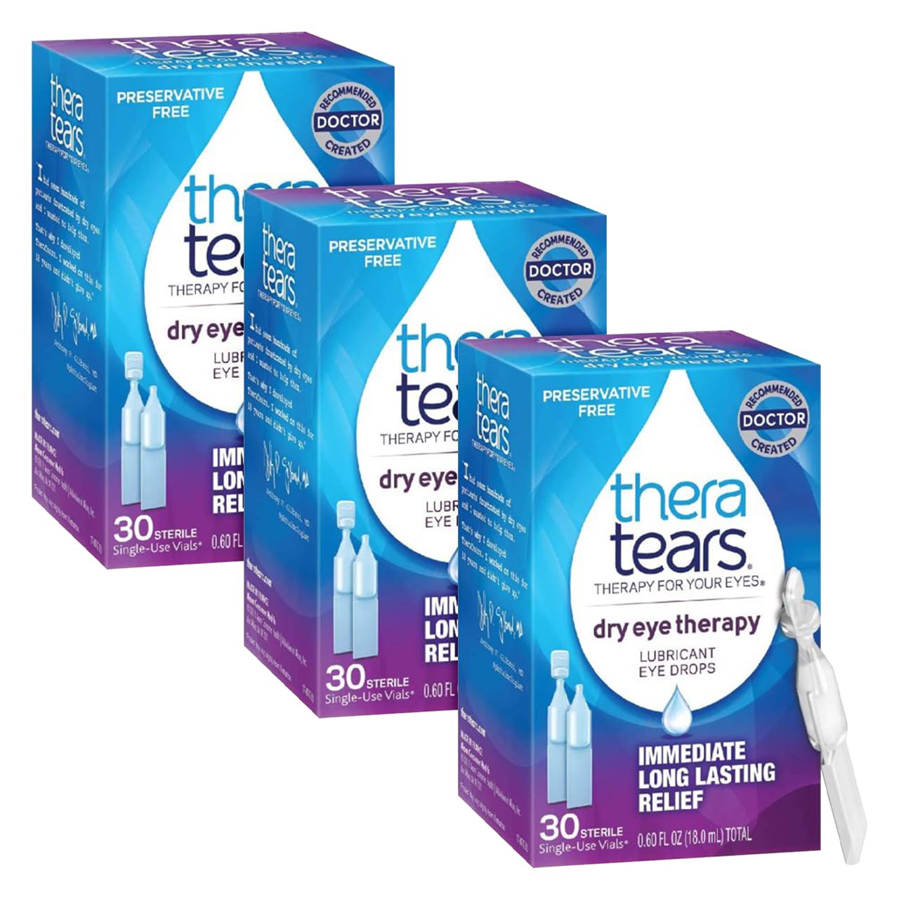 TheraTears Dry Eye Therapy Lubricating Eye Drops for Dry Eyes Preservative Free eye drops 30 Single-Use Vials Pack