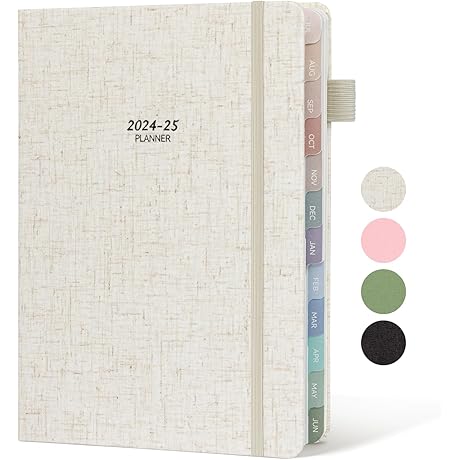 2024 Paper House Planner: Linen Cover Daily Agenda Book with Colorful Tabs