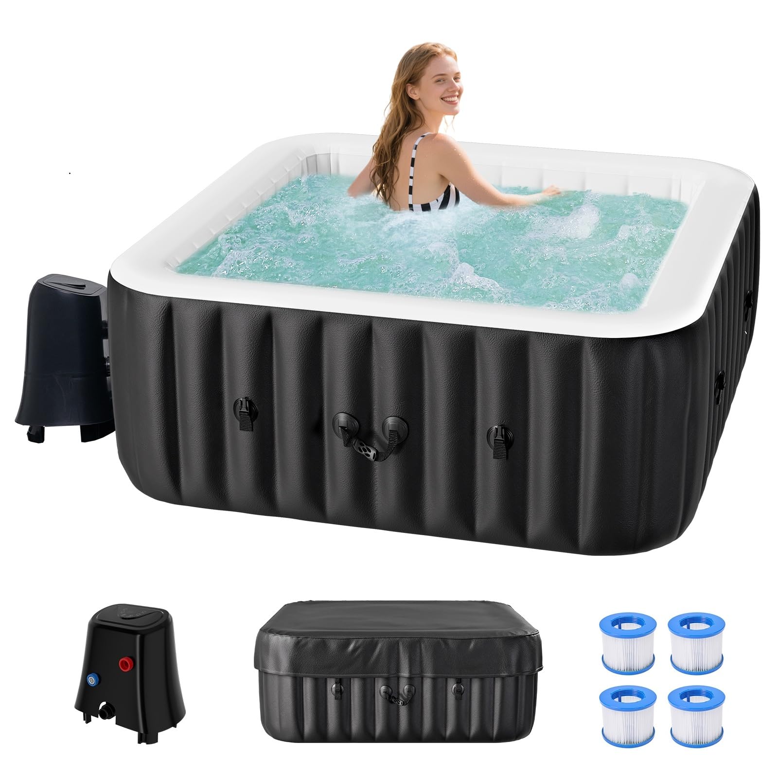 DoCred Inflatable Hot Tub, 4-6 Person Square Portable Spa, 73" X 73" X 25"