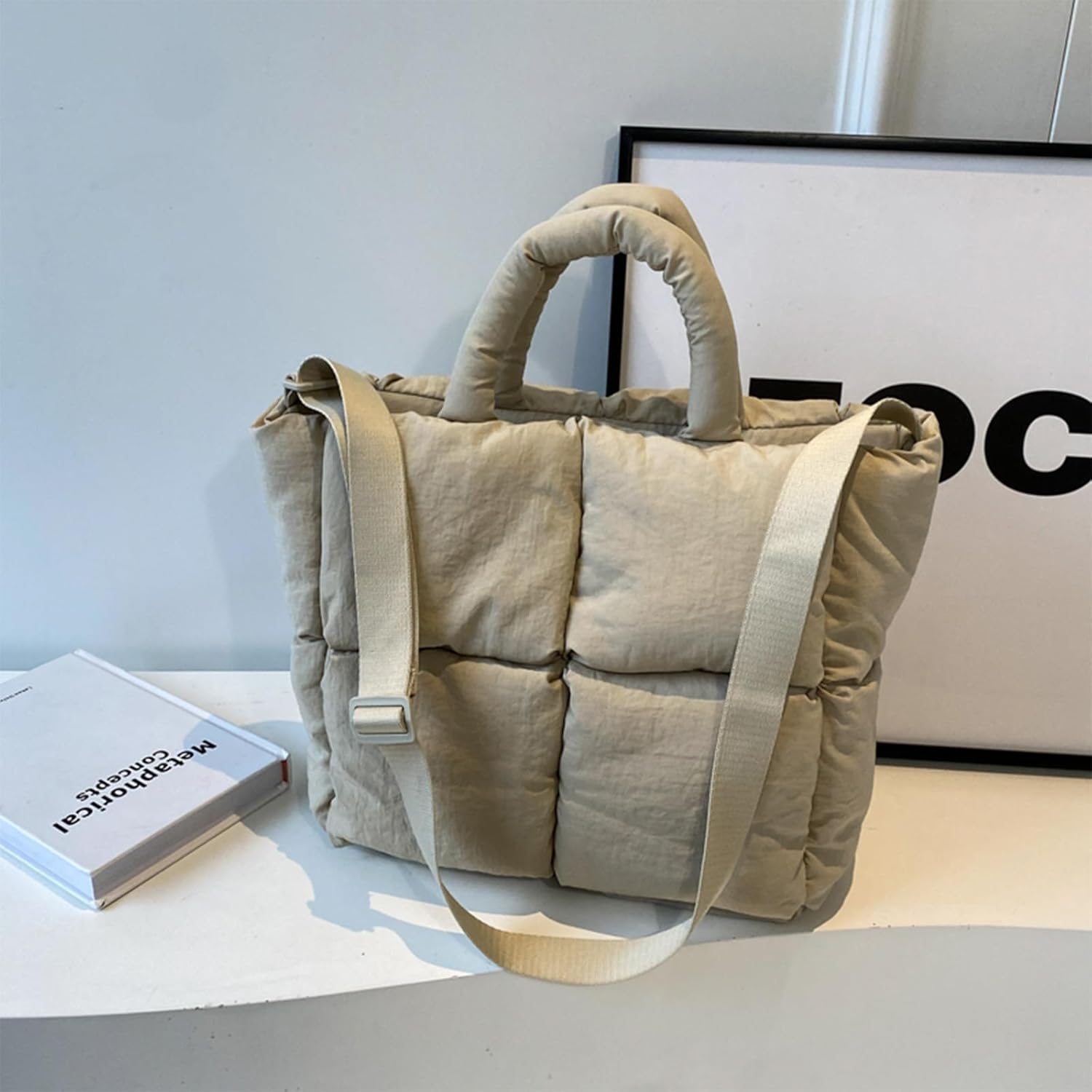 Puffer Tote Bag Lightweight Down Cotton Padded Puffy Purse Quilted Puff Crossbody Bags for Women - Image 3