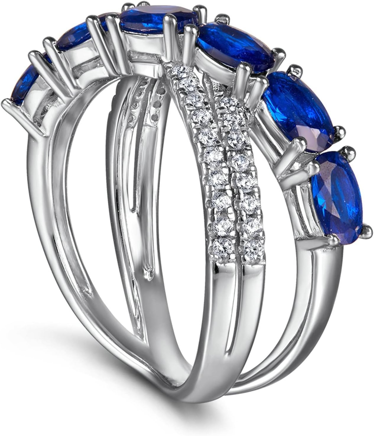 925 Silver Rings for Women Silver Wedding Rings for Women Blue and White Cubic Zirconia Womens Ring Trendy Size 5-10