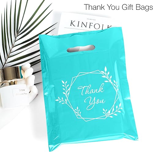 Miniatura 17 de 100 bolsas de mercancía azul pastel para pequeñas empresas, de 1.5 mil, 9 x 12 pulgadas, extragruesas y brillantes, de plástico con asas