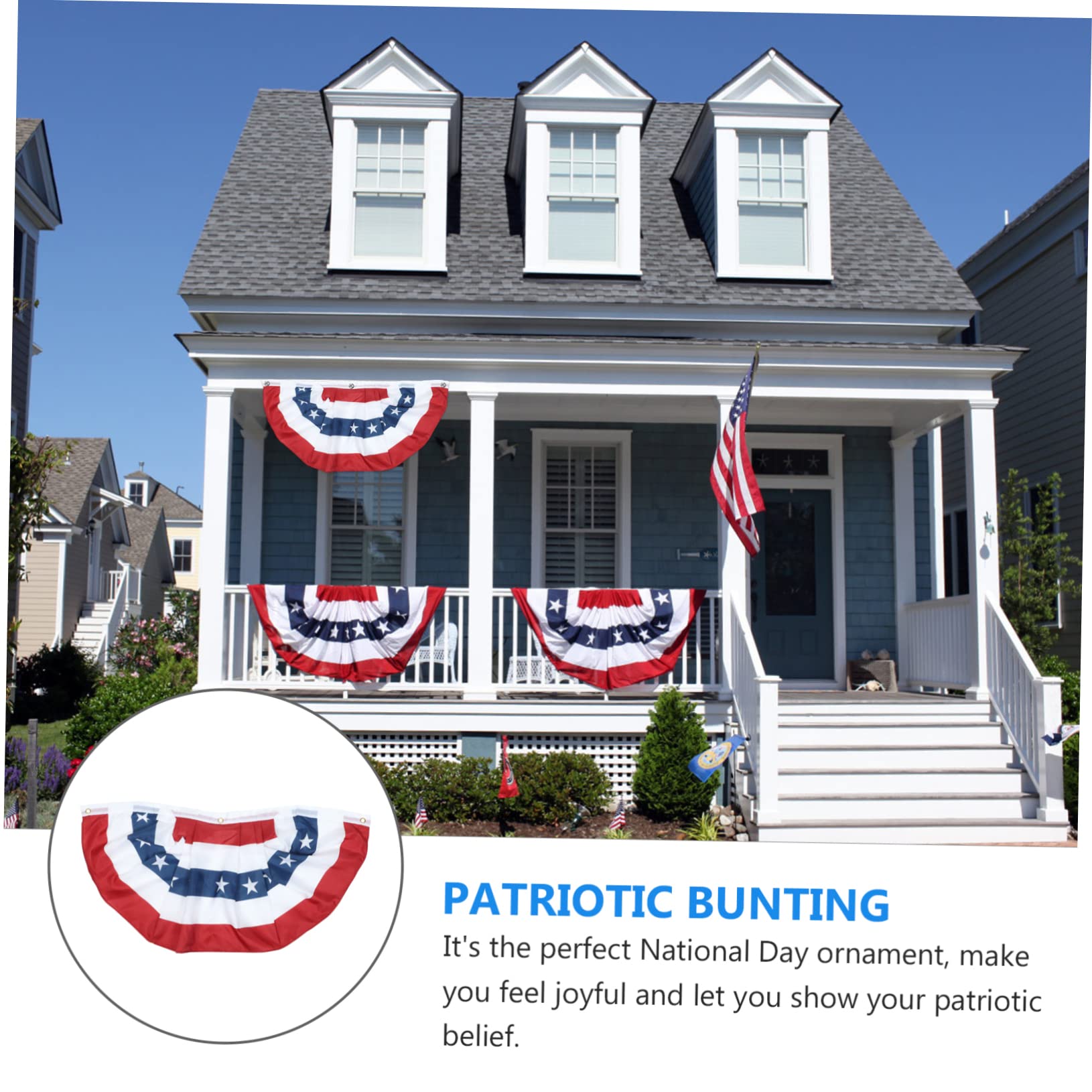 Bandiera americana pieghettata per ventaglio americano, bandiera patriottica, metà ventaglio, con intestazione in tela e occhielli in ottone, per il 4 luglio, decorazione per interni ed esterni (1,5 x