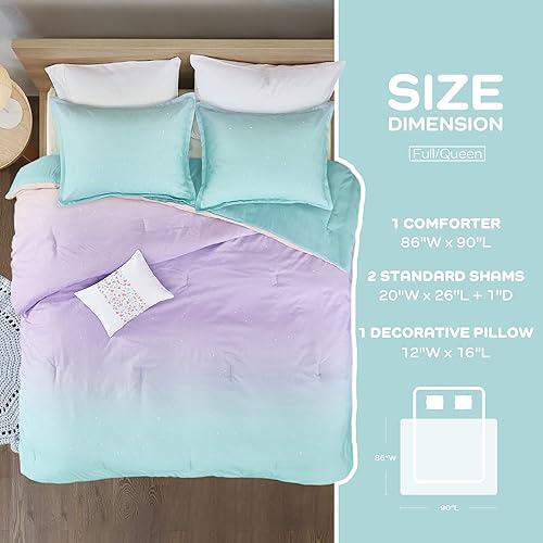 Miniatura 6 de Intelligent Design Juego de edredón tamaño Queen para cama Full, reversible, colorido, metálico con purpurina degradado, estampado moderno, juego de