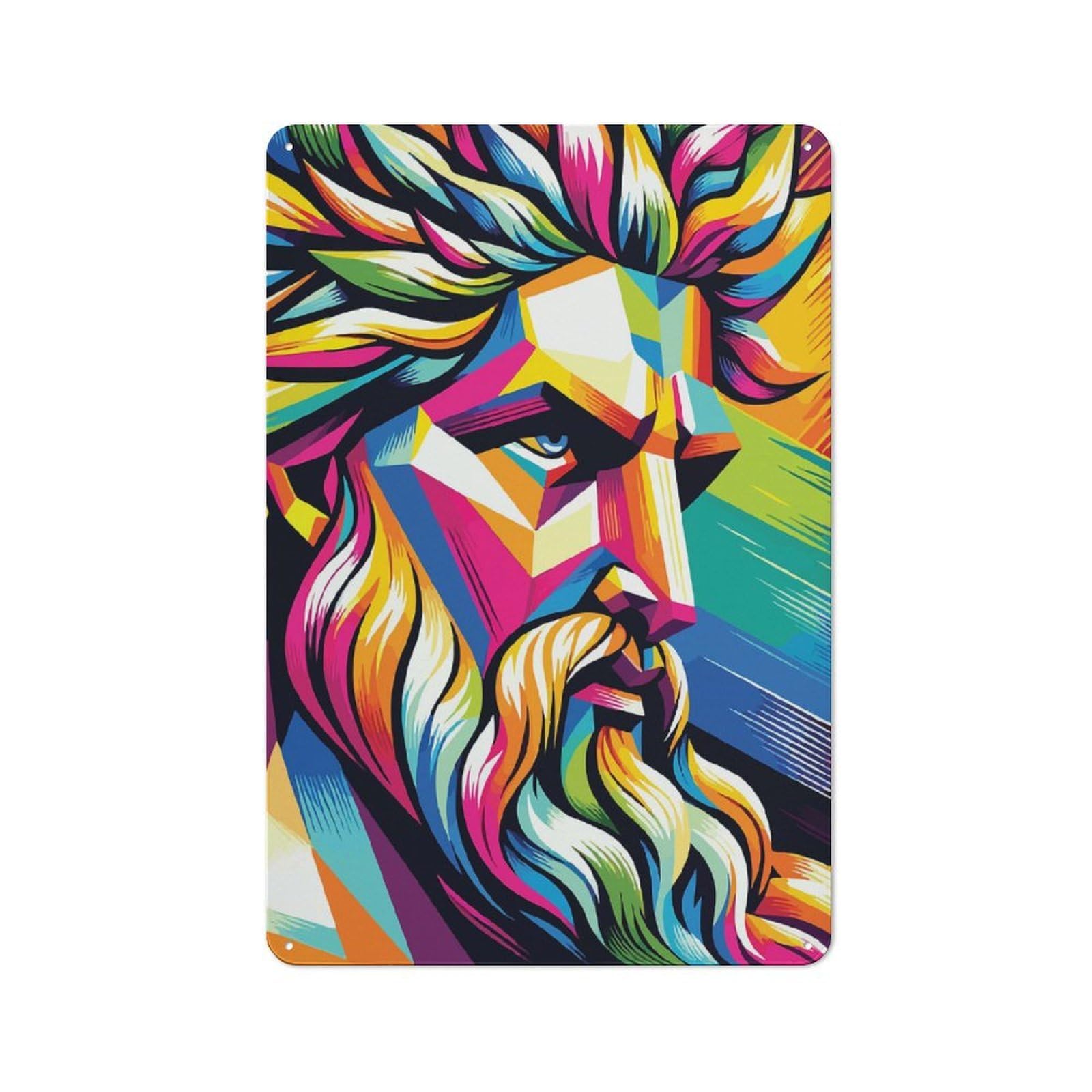 Junmoney Zeus Wpap Pop Art Rustic Metal Sign 30X20cm For Workshop Wall, For Collectors Of Rustic Metal Wall Decor