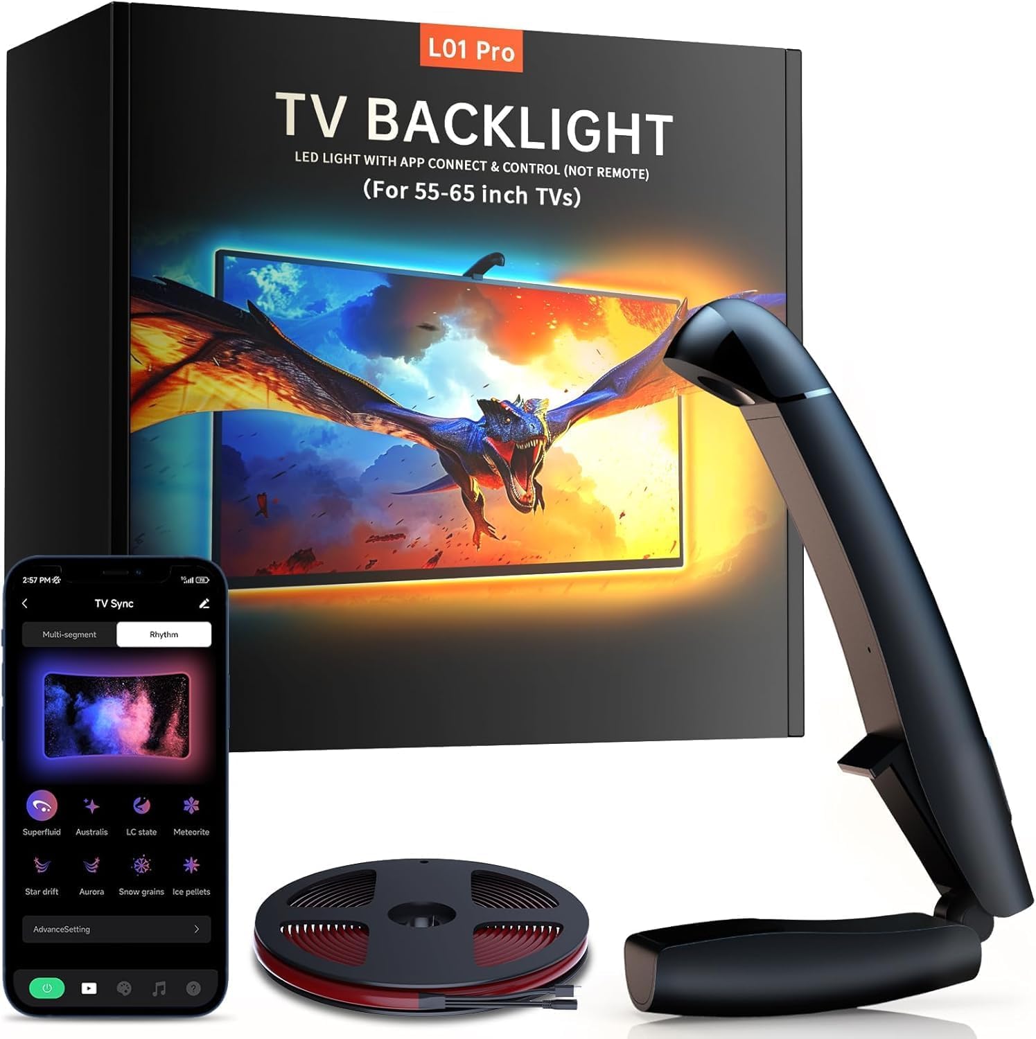 TV Backlight, 14.7ft Cuttable TV LED Lights that Change with TV for 55-65 Inch Screen and PC Monitor, TV Backlight with Sensor, Smart App Control, Game & Music Sync Color Changing Light