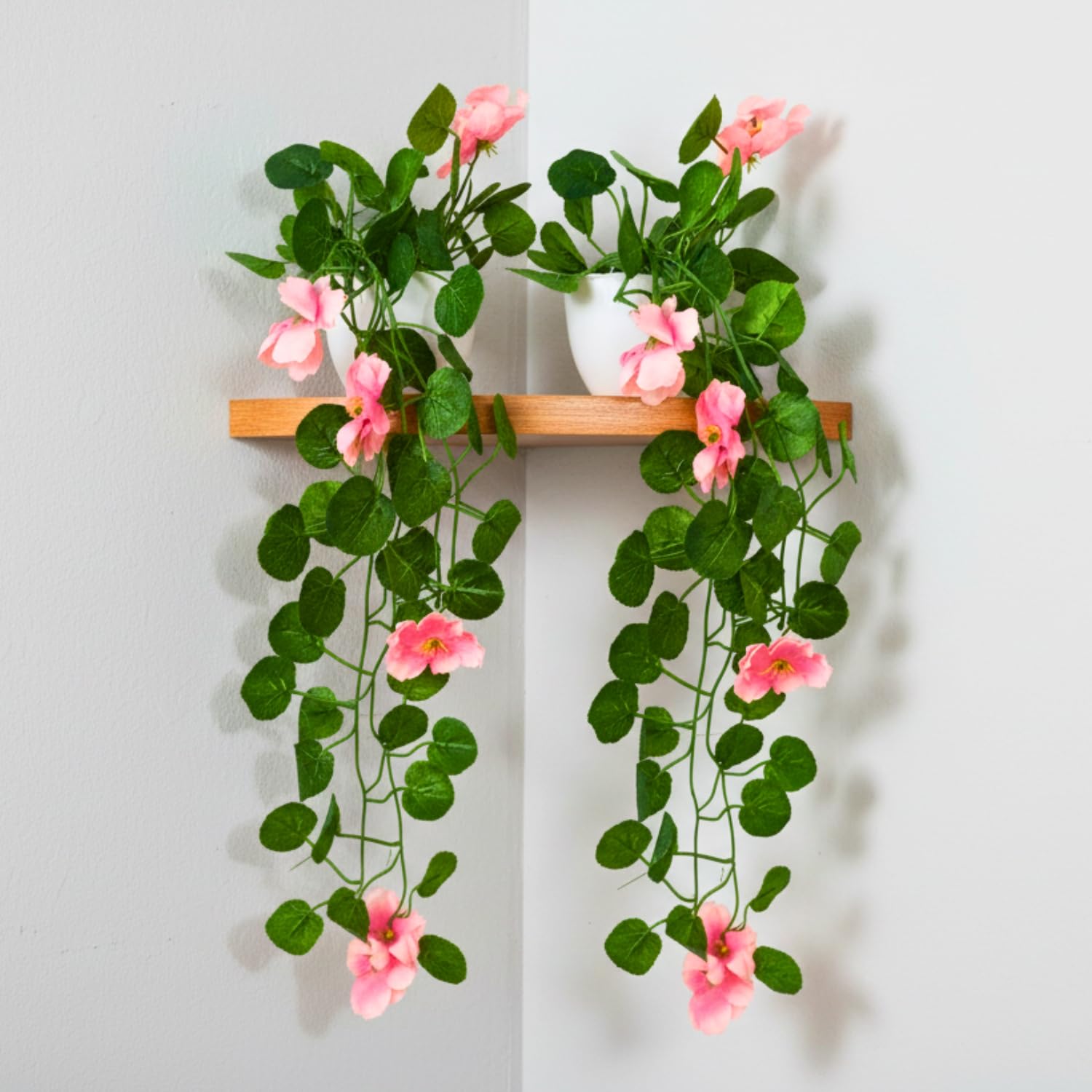 fancymart Pack of 2 Artificial Flower Vine Plants Falling with Small Size Pot - Natural Touch & Feel Home Décor - Perfect for Home and Office Decoration - Size 45 CM (8165), Plastic