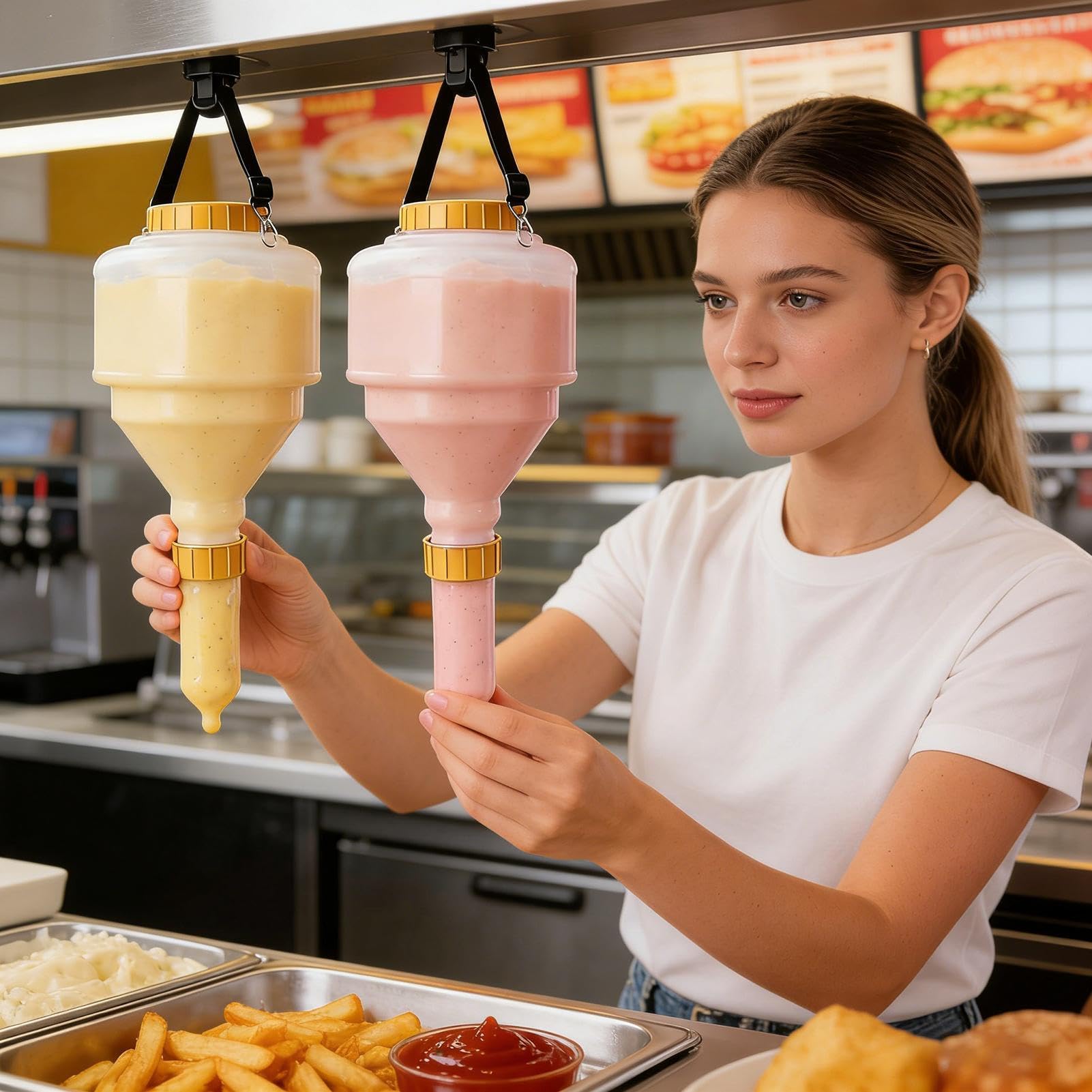 Botella dispensadora de condimentos, correa ajustable, recargable, dispensador de salsa de gran capacidad para ketchup, jarabe, aderezo de ensalada, perfecto para el hogar, cocina, restaurante, camión