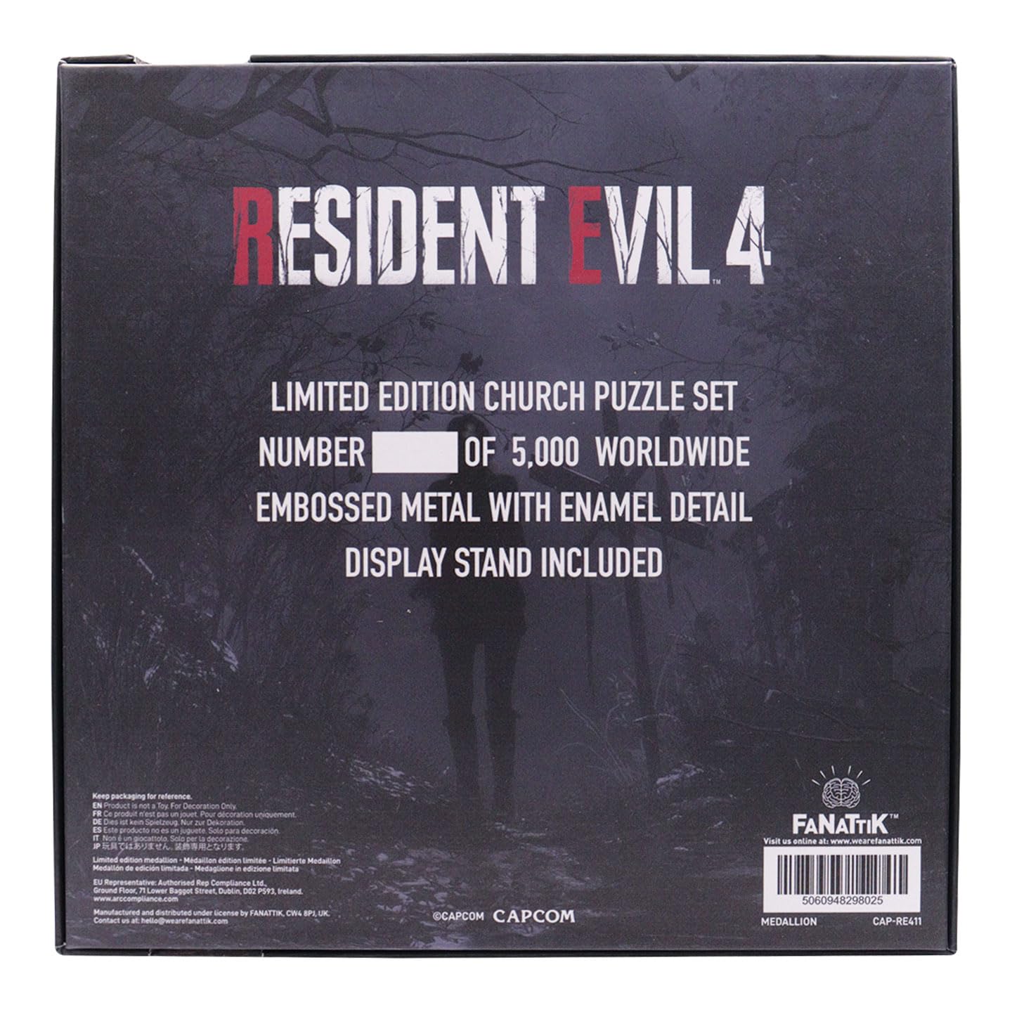 FaNaTtik Resident Evil 4 Church Puzzle zestaw medalionów – limitowana edycja kolekcjonerska (replika emblematu Las Plagas, 4 medaliony ze stojakiem), oficjalna licencja i numerowane pudełko