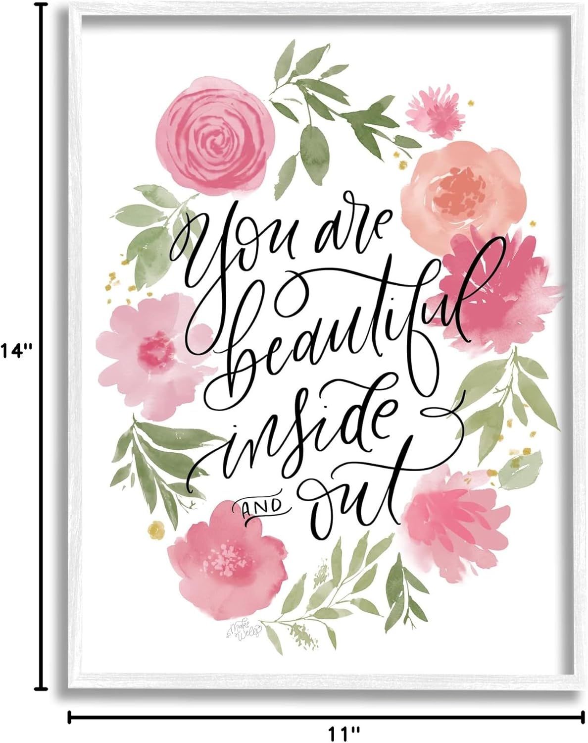 Stupell Industries You Are Beautiful Uplifting Calligraphy Quote Floral Border, Design by MakeWells