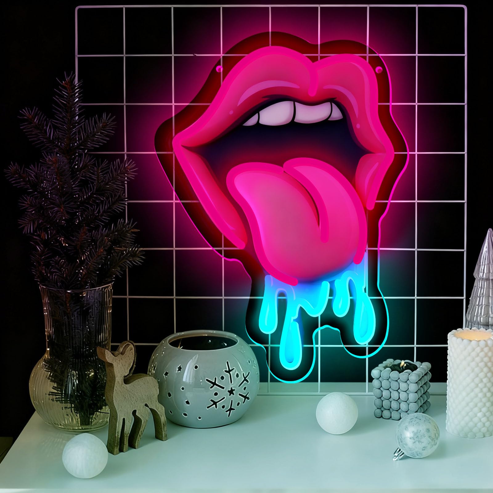 Lips Tongue Neon Sign UV Printed Sexy Female Tongue Shape Used for Wall Decoration LED Light Signs Commercial Signs Suitable for Lighting KTV Bars Pubs Men's Caves Bedrooms