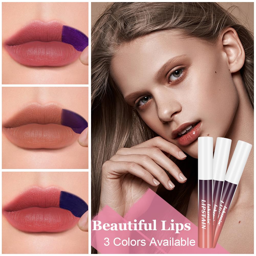 LOPHE 3 Pcs Peel Off Lip Stain Set, Peel Off Matte Waterproof and Anti-Smudge Tattoo Lip Stain - Image 3