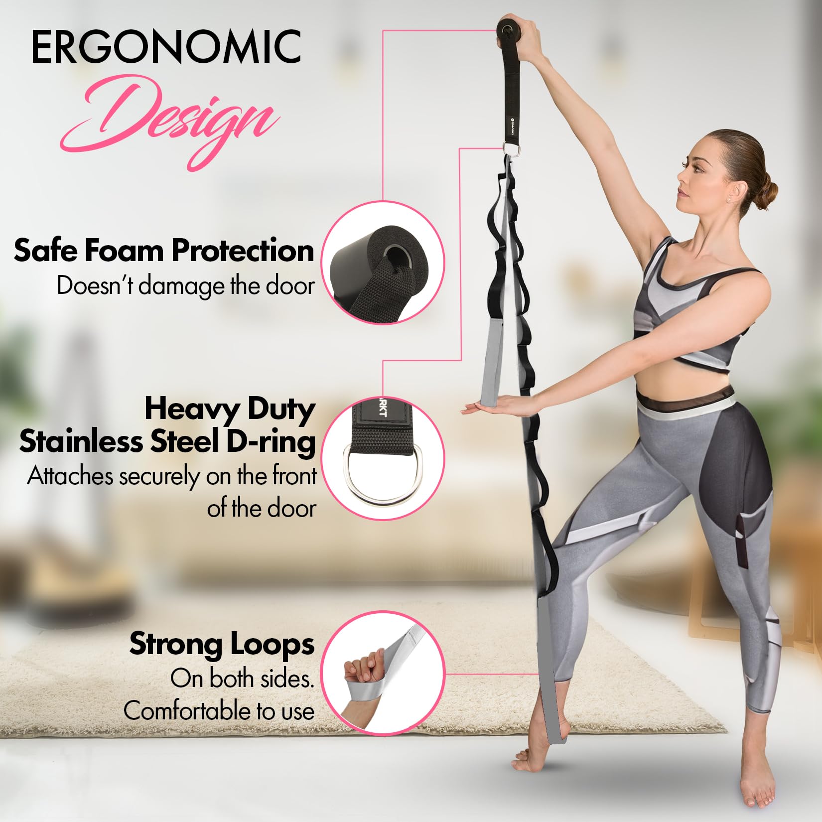 10-Loop Yoga Gurt mit Türanker - Stretchgurt für Flexibilität, tiefe Dehnung und verbesserte Balance - Perfektes Yoga-Zubehör für alle Fitnessstufen