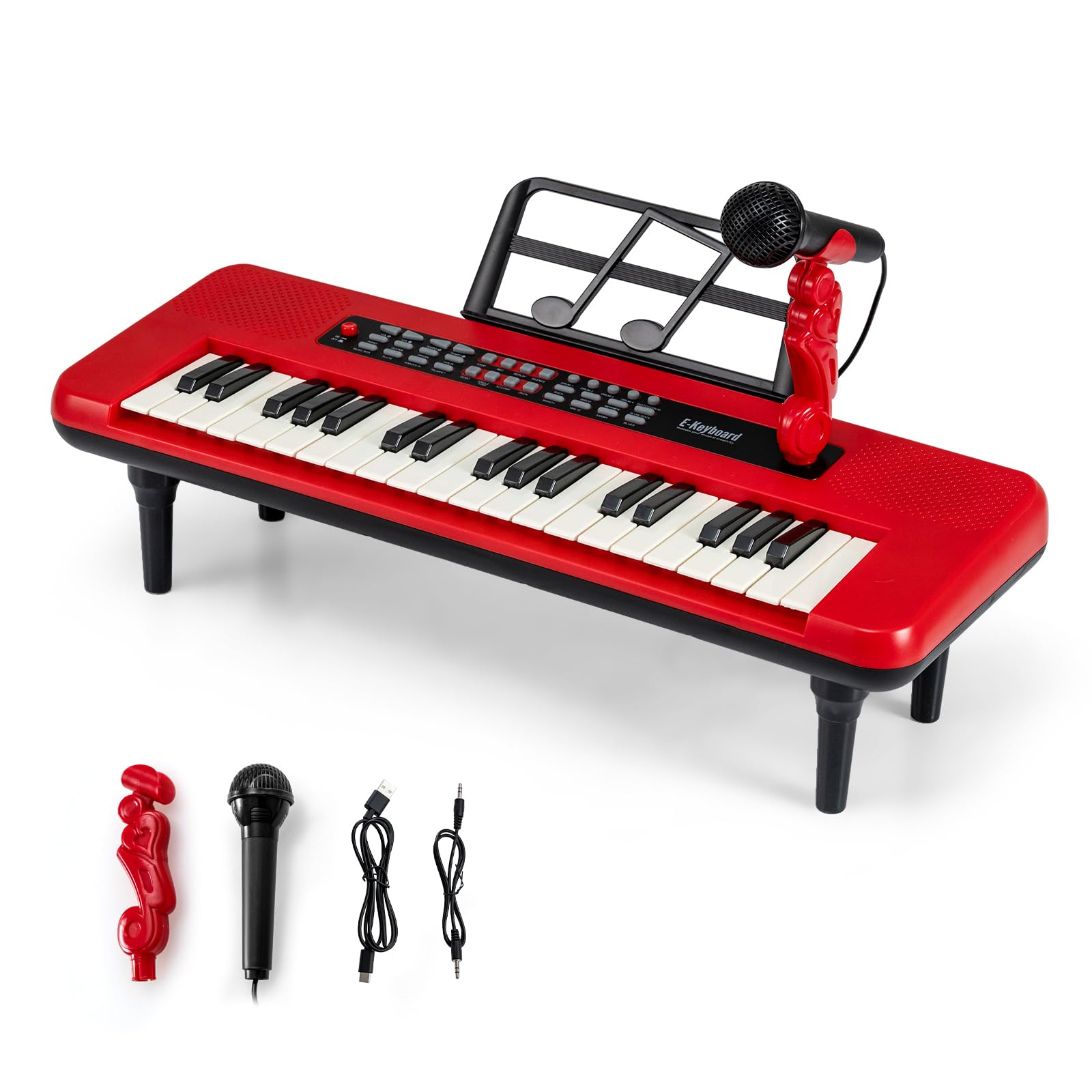 COSTWAY 37 Keys Kids Piano, Mini Digital Keyboard with Microphone, Music Stand, Detachable Legs, Educational Musical Instrument Toy for 3+ Years Old Boys Girls (Red)