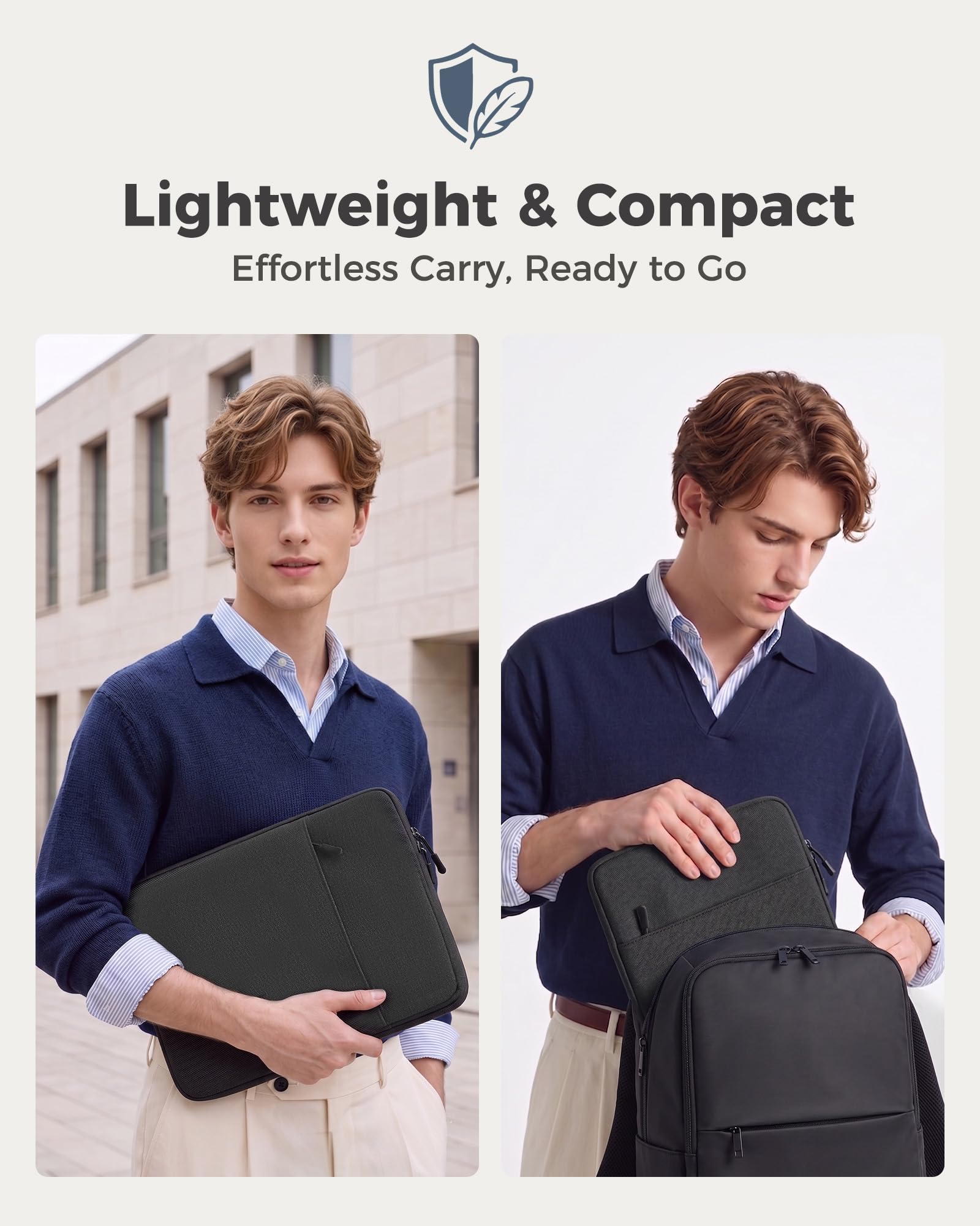 ProCase パソコンケース 13/13.3インチMacBook Air/Pro/Neo 保護スリーブ PCケース インナーバッグ - ブラック | マルチブランド対応, ソフト裏地, 保護スリーブ, 衝撃吸収, 傷防止, 軽量, 出張や通勤