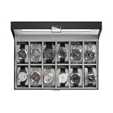 ProCase Watch Box Organizer for Men&comma; 12 Slot Watch Display Case With Glass Lid&comma; PU Leather Watch Storage Mens Watch Case&comma; Watch Holder Organizer for Men Women -12 Slot&comma; Black