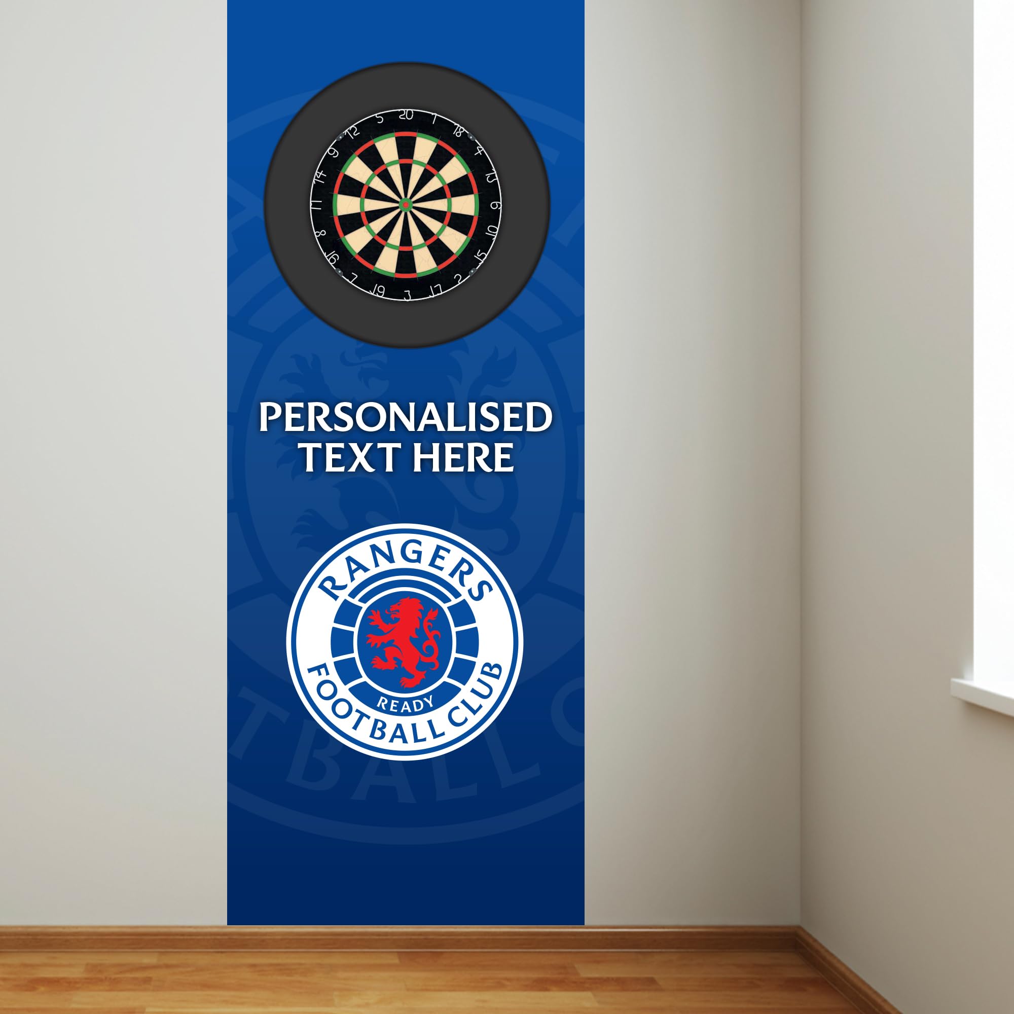 Rangers FC Wall Sticker - Dart Board Backdrop with Personalised Text Wall Art (240cm height x 115cm width)