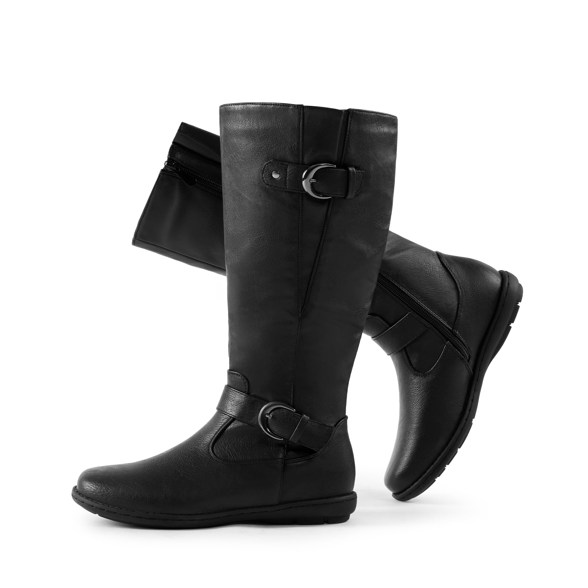 DREAM PAIRS Women's Wide Calf Knee High Faux Fur-Lined Flat Fashion Winter Boots with Side Zipper