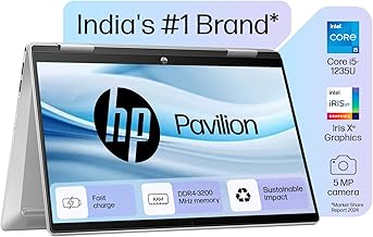 HP Pavilion x360, 12th Gen Intel Core i5-1235U, 8GB DDR4, 512GB SSD, (Win11, Office21, Silver,1.41 kg), Touchscreen, IPS, 14-inch (35.6cm), FHD Laptop, Iris Xe, 5MP Camera, Backlit KB, Pen, ek0084TU