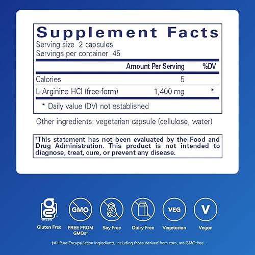 Miniatura 9 de Pure Encapsulations L-Arginine  Supplement to Support Nitric Oxide Production Immune Support Memory Heart Health and Healthy Blood Flow  180 Capsules