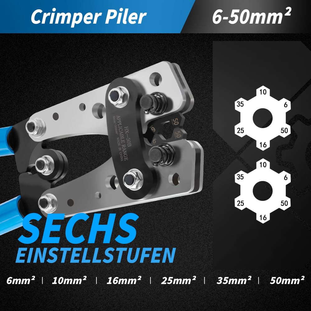 Krimptang voor Buiskabelschoenen van 6,0-50,0 mm2 in Zeskant