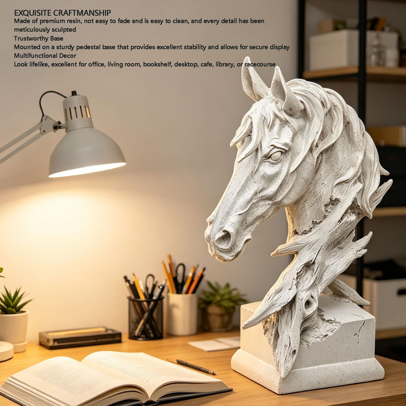 Escultura de Resina de Estatua de Cabeza de Caballo con Acabado de Piedra