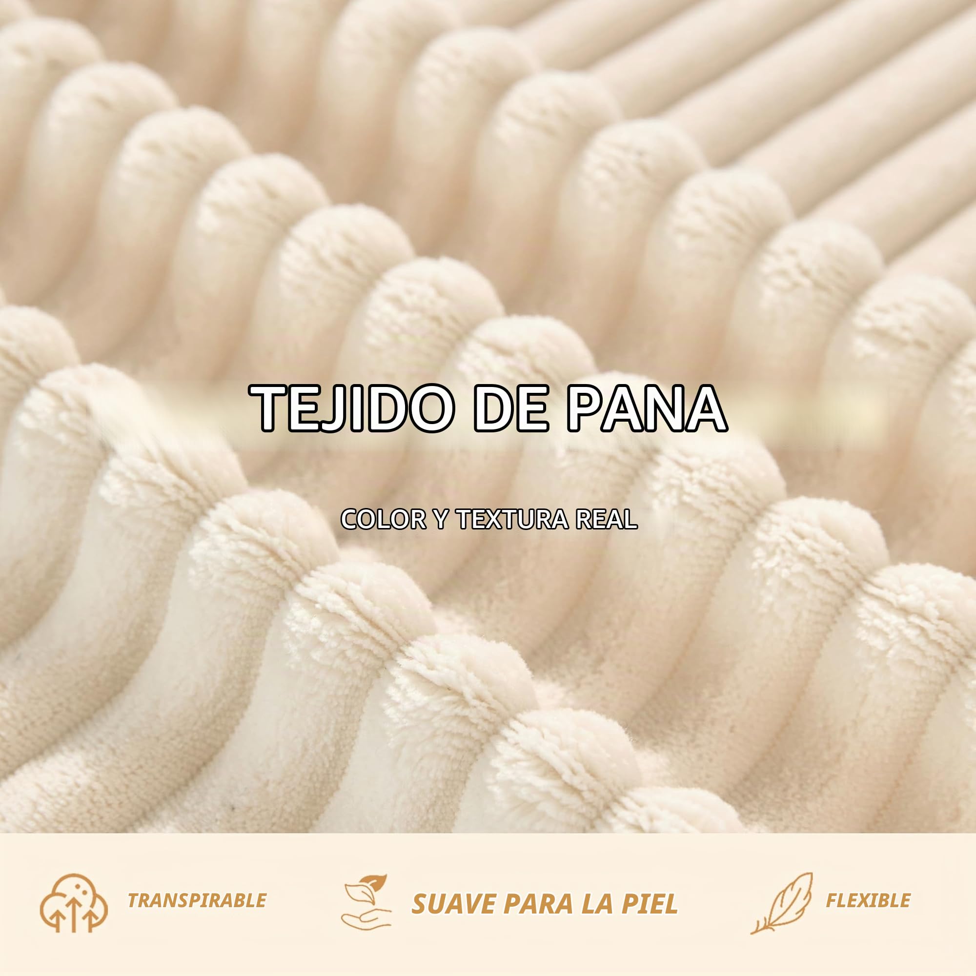 Sofá Chaise Longue 3 Plazas Modular con Puf Móvil, Pana, Beige | Sin Montaje, Asiento Profundo, Espuma de Alta Densidad, Cojines de Respaldo, Salón o Apartamento