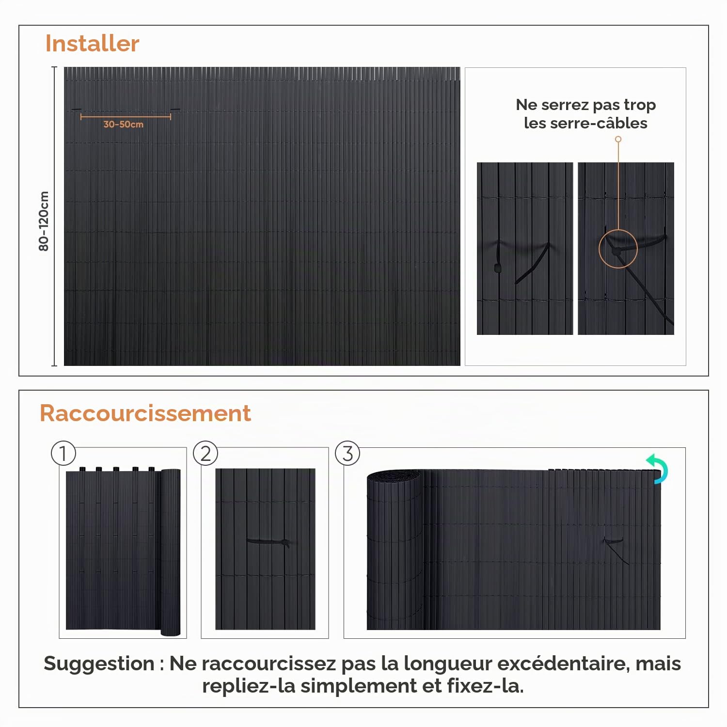Sekey Brise-Vue en PVC - 160 x 500 cm - Double Renfort intérieur - avec Serre-câbles - Brise-Vue - Brise-Vue - Imperméable - sans perçage - pour Balcon, Jardin, Anthracite