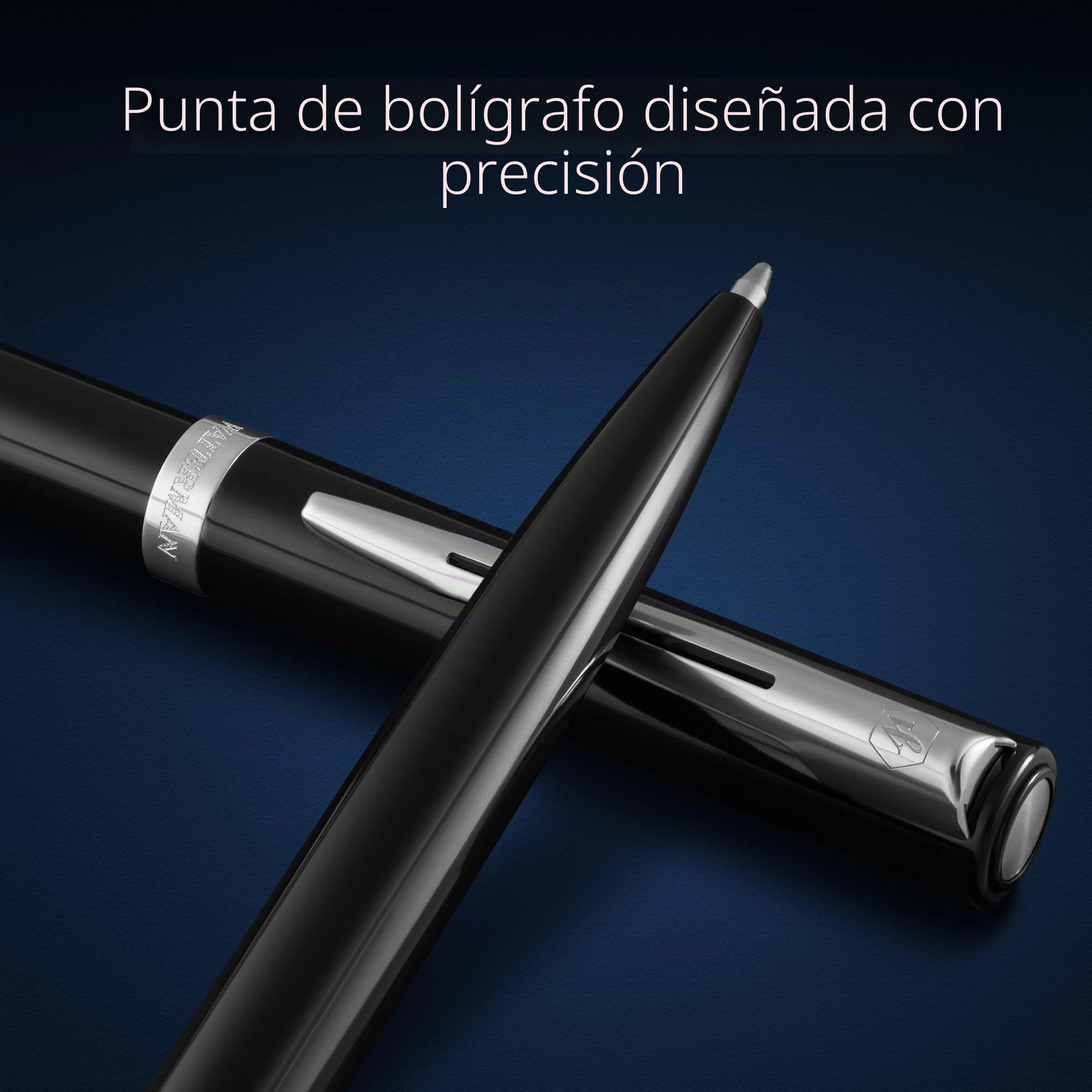 Waterman Impression Bolígrafo | Punta media con recarga de tinta azul | Laca negra con adornos chapados en paladio | Caja de regalo