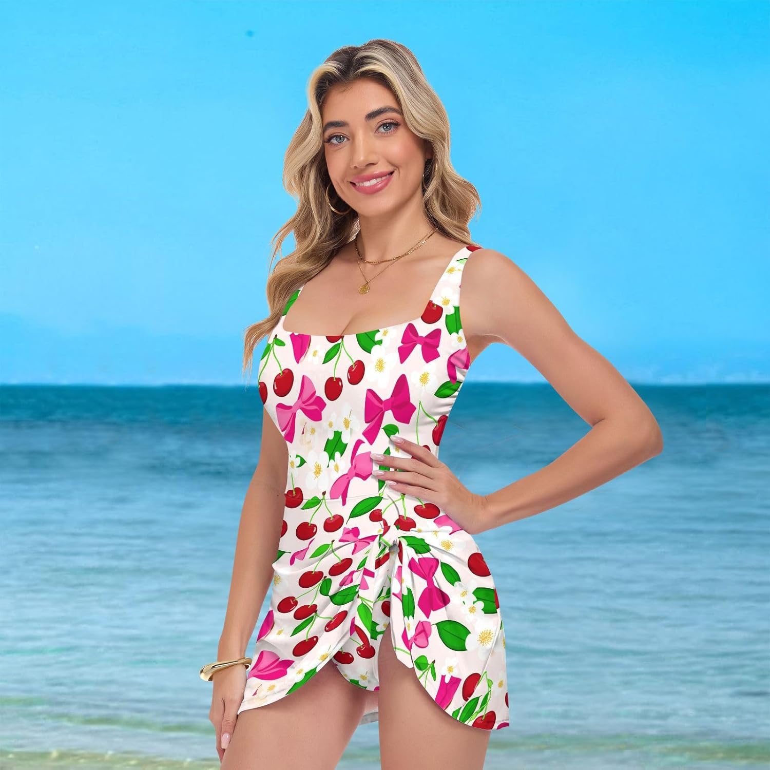 Fruit Cherry Flowers Floral Women's One Piece Swimsuits Tummy Control Bathing Suits S A2301902