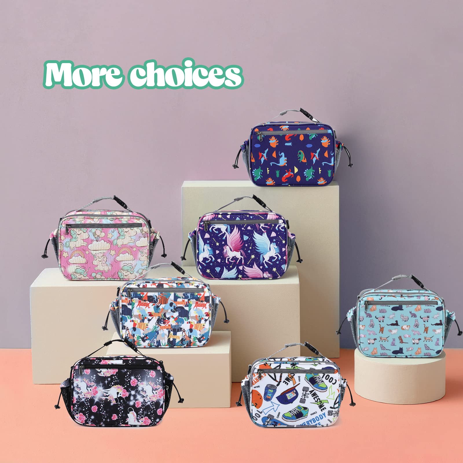 Maelstrom Lunchbox für Kinder, erweiterbare Kinder-Lunchbox, isolierte Lunchtasche für Kinder, wiederverwendbare Lunchtasche für Junge/Mädchen, 9 l, Ballon-Einhorn (KB02-MSLB02-6)