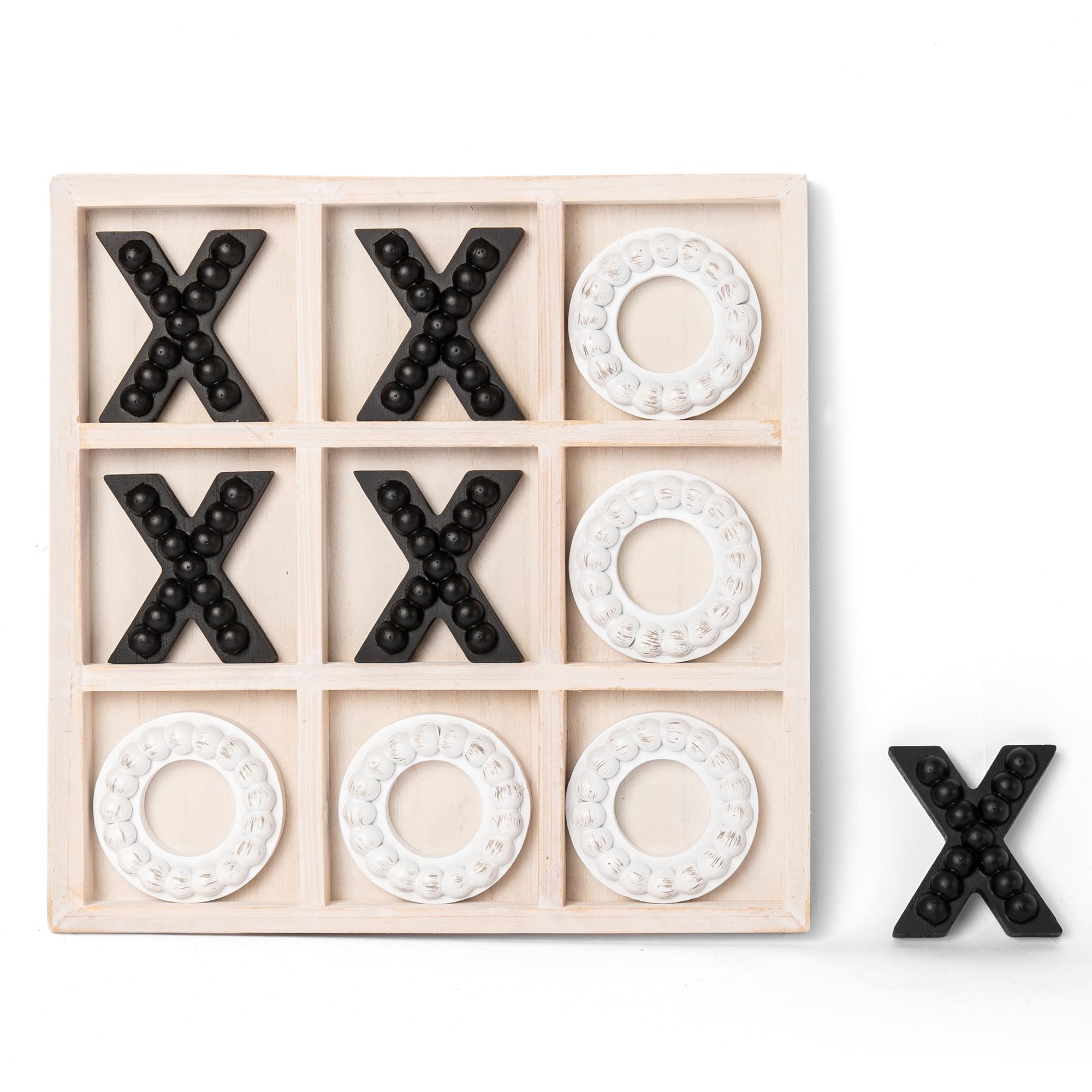 GENMOUS Wooden Tic Tac Toe Game Board for Seniors Family Indoor Game, 10.6 Inch White Rustic Giant Tic Tac Toe Coffee Table Decor, Tic Tac Toe Board