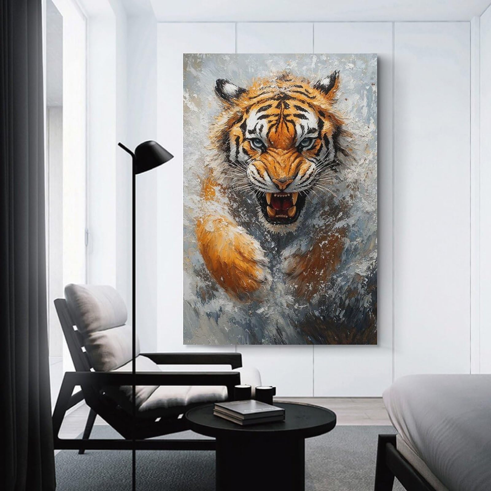 Junmoney Unframe-Style-19-1 Roaring Tiger Painting Canvas Wall Decor, 12X18inch(30X45cm), For Gallery Wall Decor And Room Displays, Wall Decor Suited To Curated Displays
