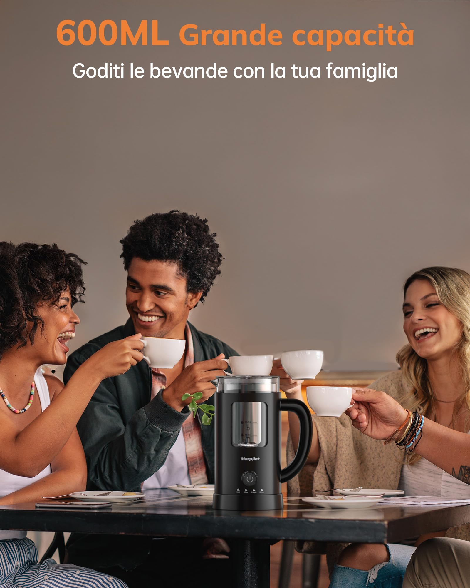 Morpilot Montalatte Elettrico, Montalatte Caldo e Freddo 4 in 1, 550 W 600 ml, Design Latte, Vetro di Visualizzazione, Spegnimento Automatico, Facile da Pulire