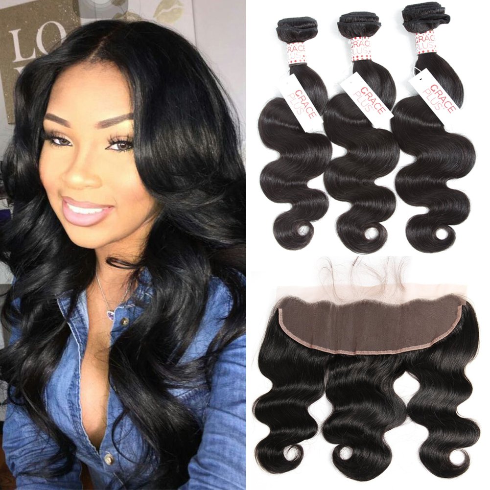 GRACE PLUS Body Wave HD Lace Front Wigs Human Hair 180% Density 5x5 HD Lace Closure Wigs Human Hair Pre Plucked with Baby Hair Brazilian Glueless Human Hair Wig for Black Women Natural Color (103, super natural black)