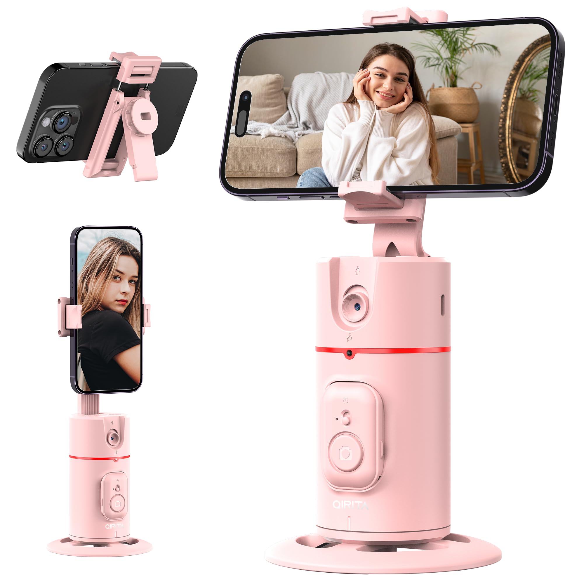 Automatyczny uchwyt do telefonu z funkcją śledzenia twarzy, statyw z funkcją śledzenia twarzy, obrotowy o 360° uchwyt do telefonu komórkowego stabilizatorem gimbalowym do Vlog/Tik Tok, akumulator