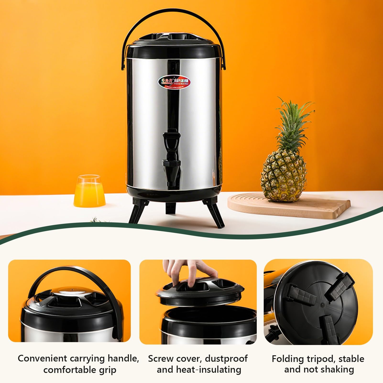 Dispensador de Bebidas Calientes Aislado, Interior de Acero Inoxidable, Jarra térmica portátil con Grifo para Camping, Fiestas y Deportes.