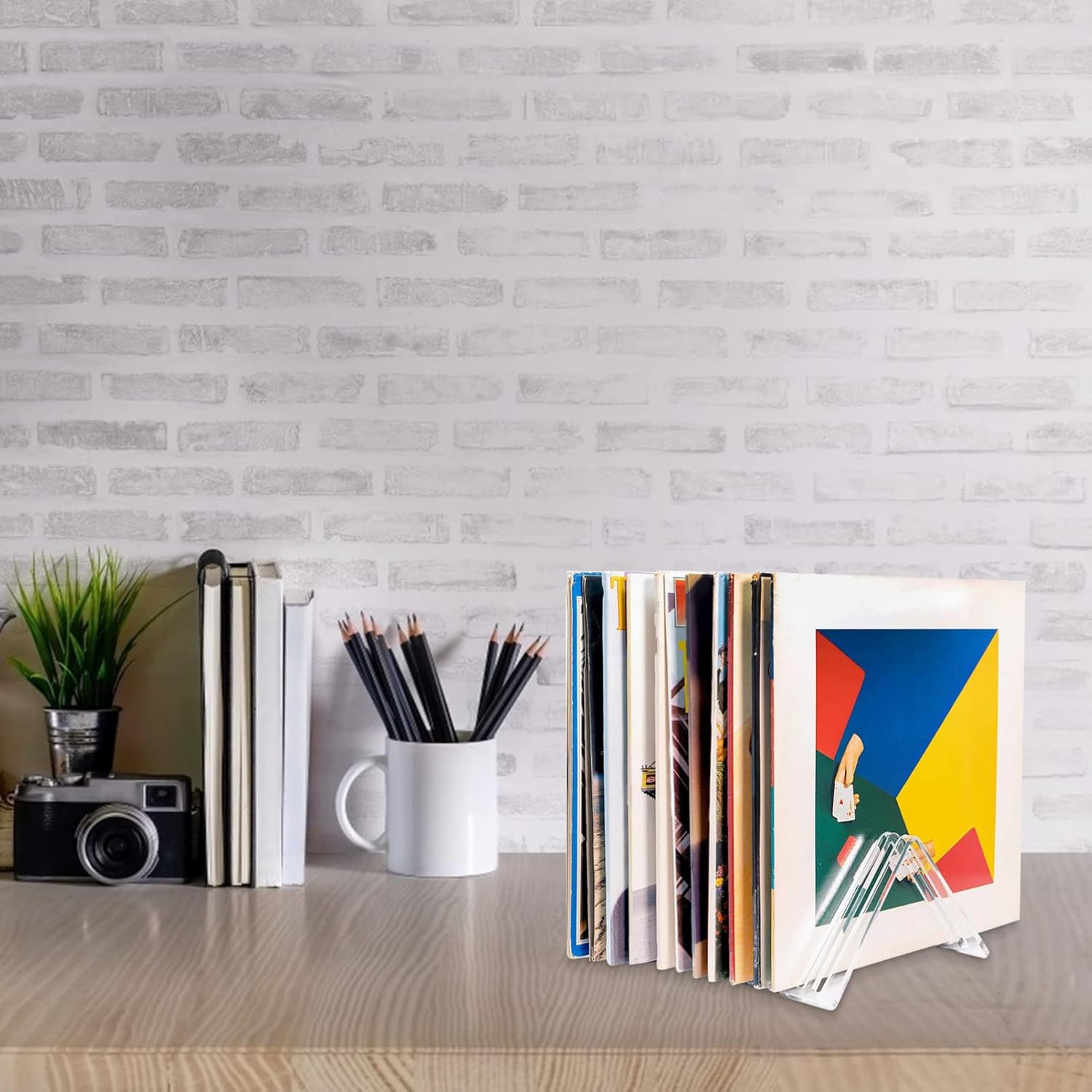 Zerodeko 3pcs Desktop Cd Storage Holder Stylish Slot Book Rack Vinyl Record Organizer Bookend for Home Office Elegant Display for Albums and Books