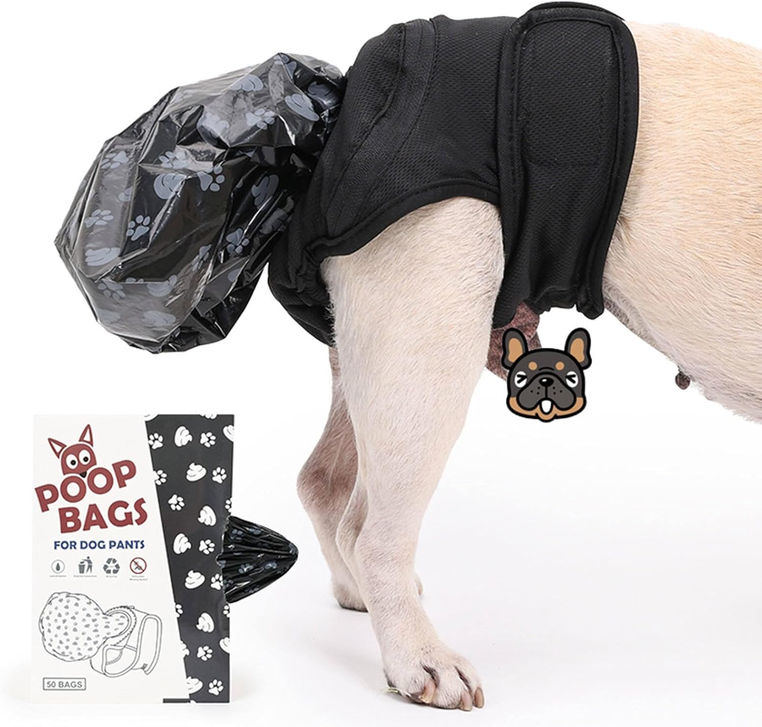 Reusable Dog Poop Pants with 50pcs Poop Bags, Dogs Sanitary Pants for Incontinence Outdoor Walking Pet Poop Collection Pants Senior Disability Dogs (X-Small)