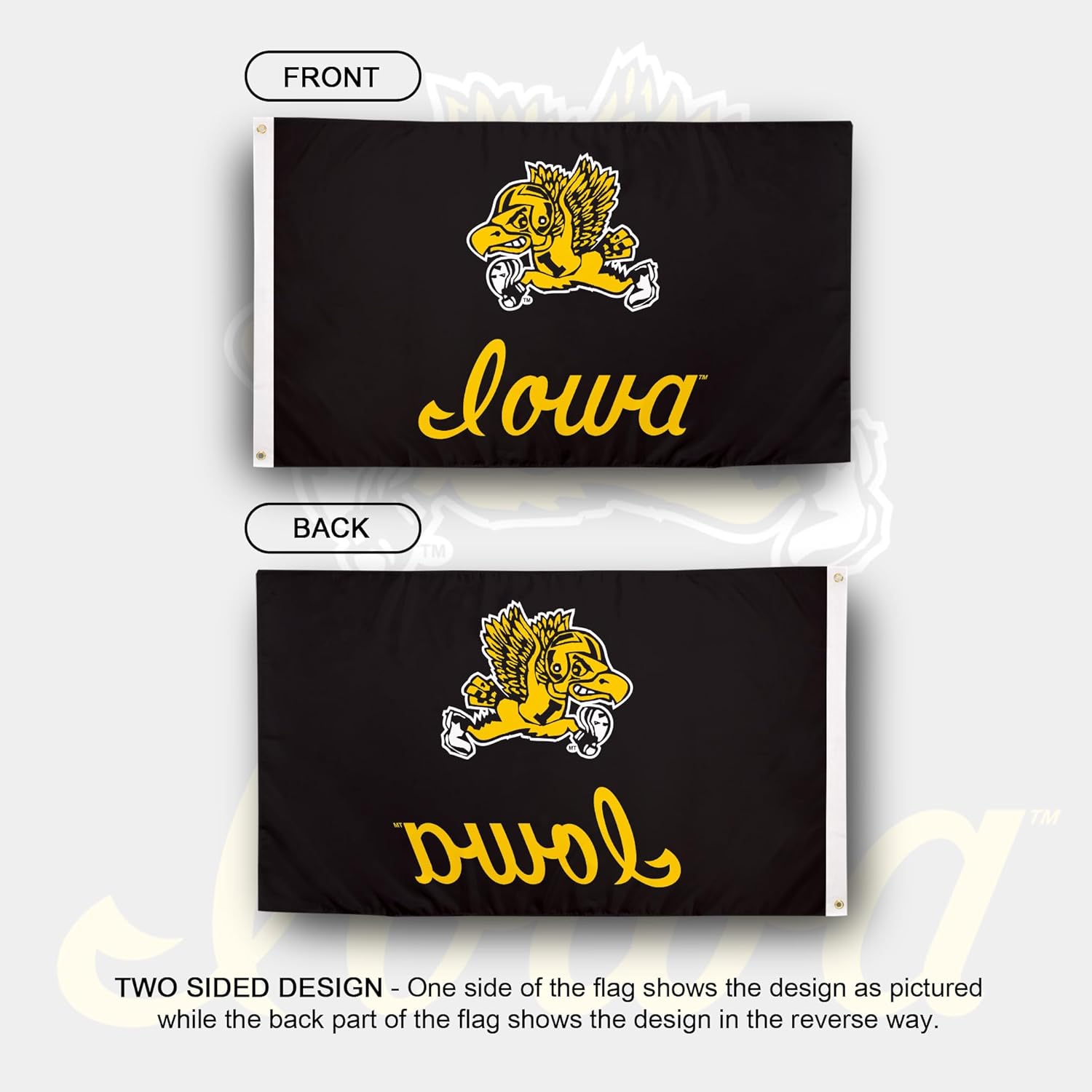 Desert Cactus University of Iowa UI Flag - 3 x 5 Feet Hawkeyes Banner, Indoor/Outdoor Durable Fabric, 100% Polyester Design (Style I Vintage) - Image 2