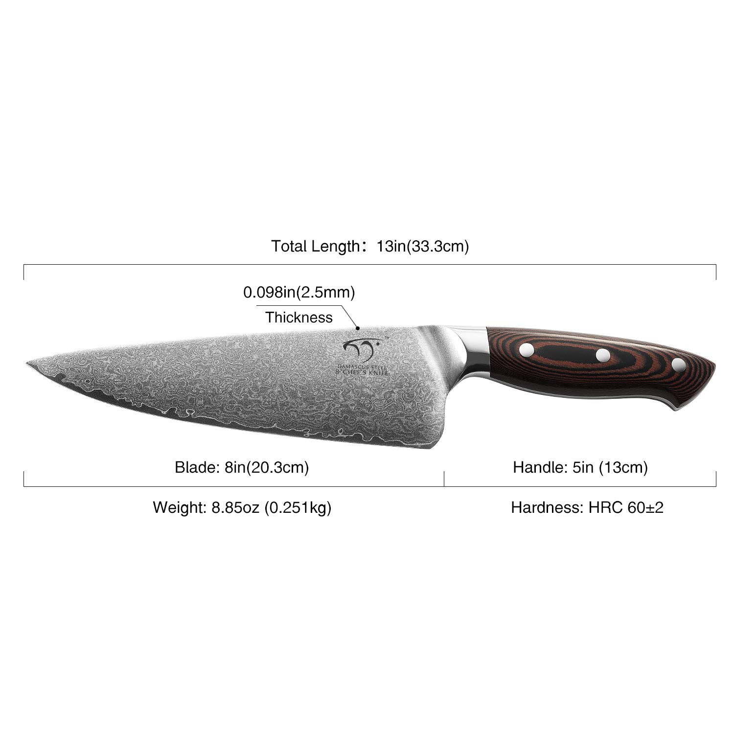 NANFANG BROTHERS 8-Inch VG10 Damascus Chef Knife, Micarta Handle — Amazon image 4