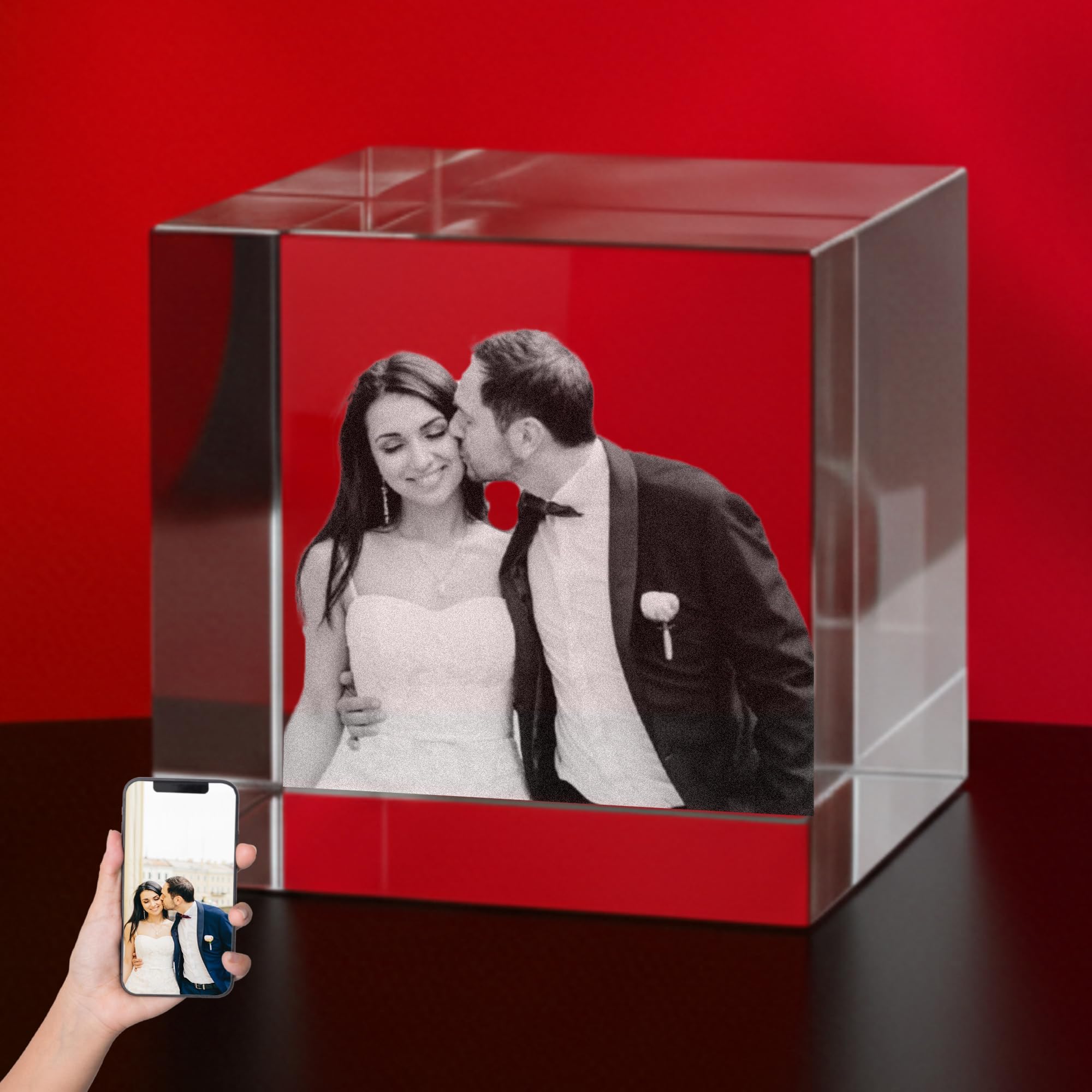 3D Crystal Photo, Personalised Memorial Frame for Mom, Dad, Wife, Men, Loved One, Rectangle 3D Laser Etched Crystal, Cube Custom Glass Picture for Birthday Anniversary Sympathy