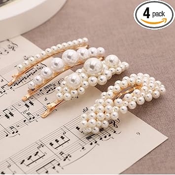 Jumbo Alligator Pearl Resin Hair Clips Hair Barrettes for Women Girls Rhinestone Tortoise Hair Accessories Bobby Pins Bridal Prom Hair Clips for Wedding (4pcs Pearl)