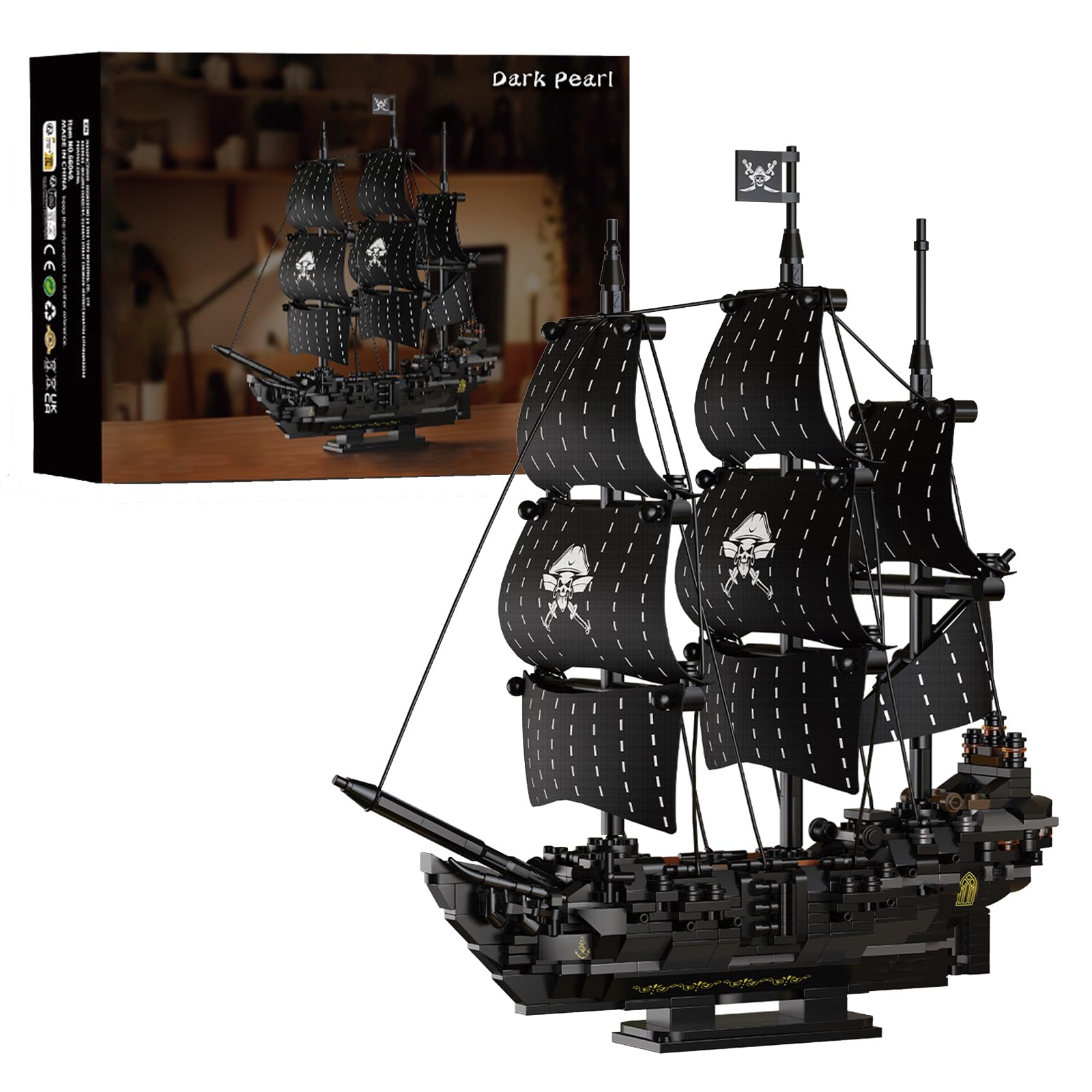 AWEJRIX Pirate Ship MOC Building Blocks Set, Dark Pearl Building Model,DIY Collectible Construction Kit - Creative Display Gift