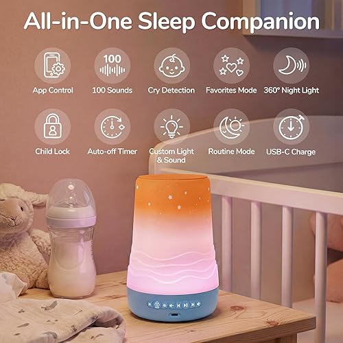 Miniatura 6 de Mewaii White Noise Sound Machine Baby & Adult with Night Light | AI Cry Detection, App Remote Control, 100 Soothing Sounds, Sleep Routine Builder,